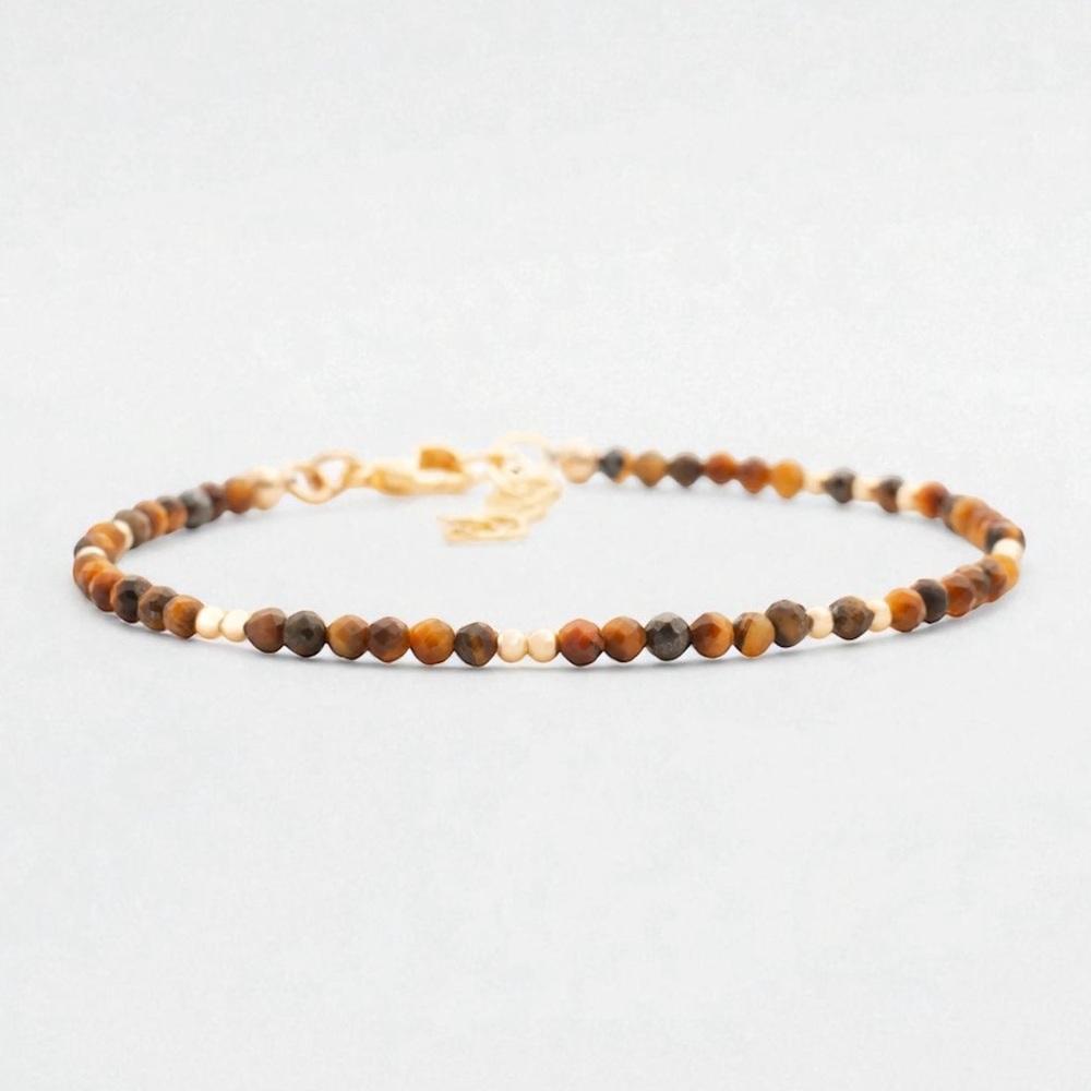 Tiger Eye Gold Beaded Bracelet in Earth Tones. New.